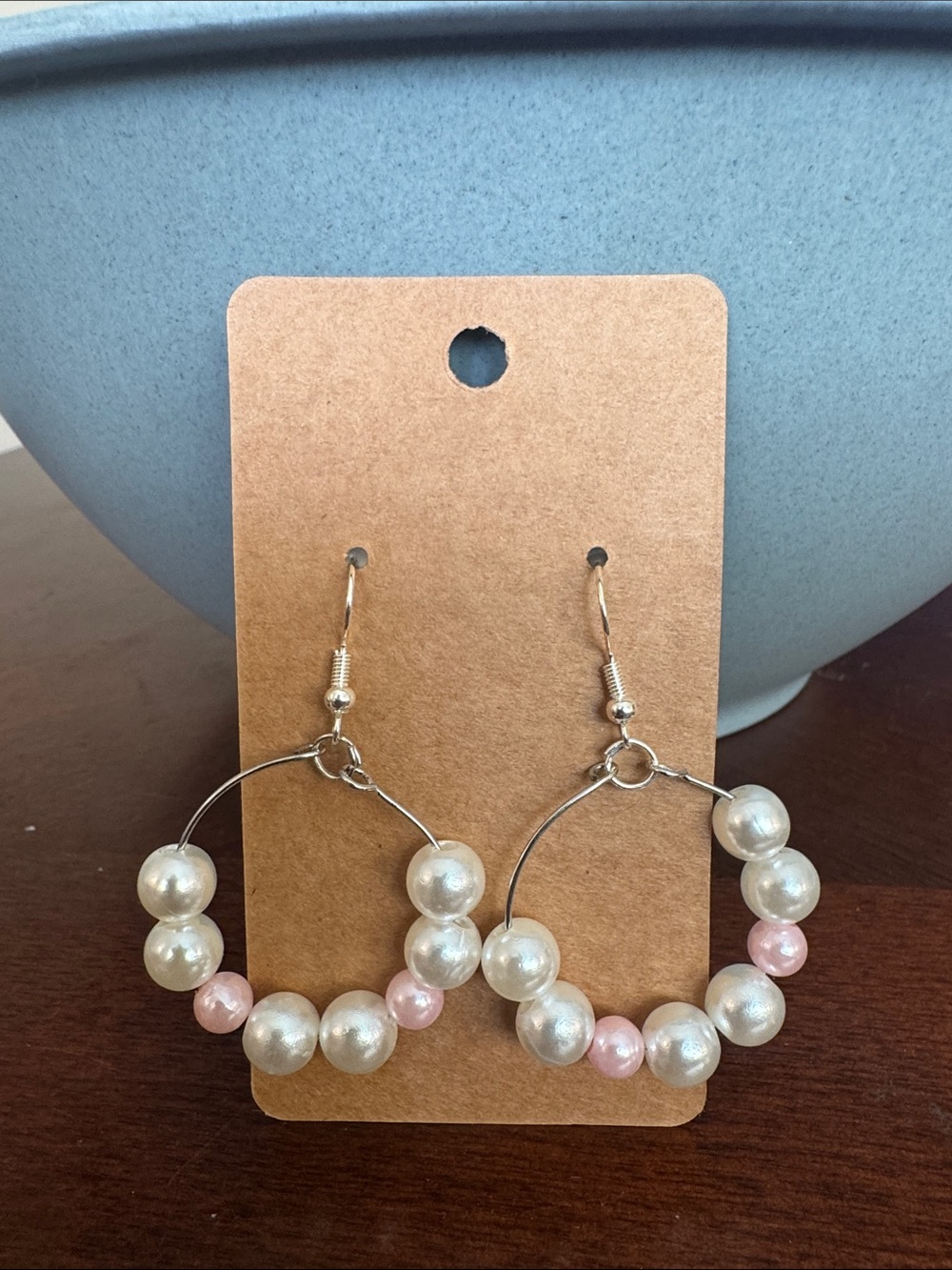 Hand Crafted Pearl Hoop Earrings with Ivory and Pink Beads